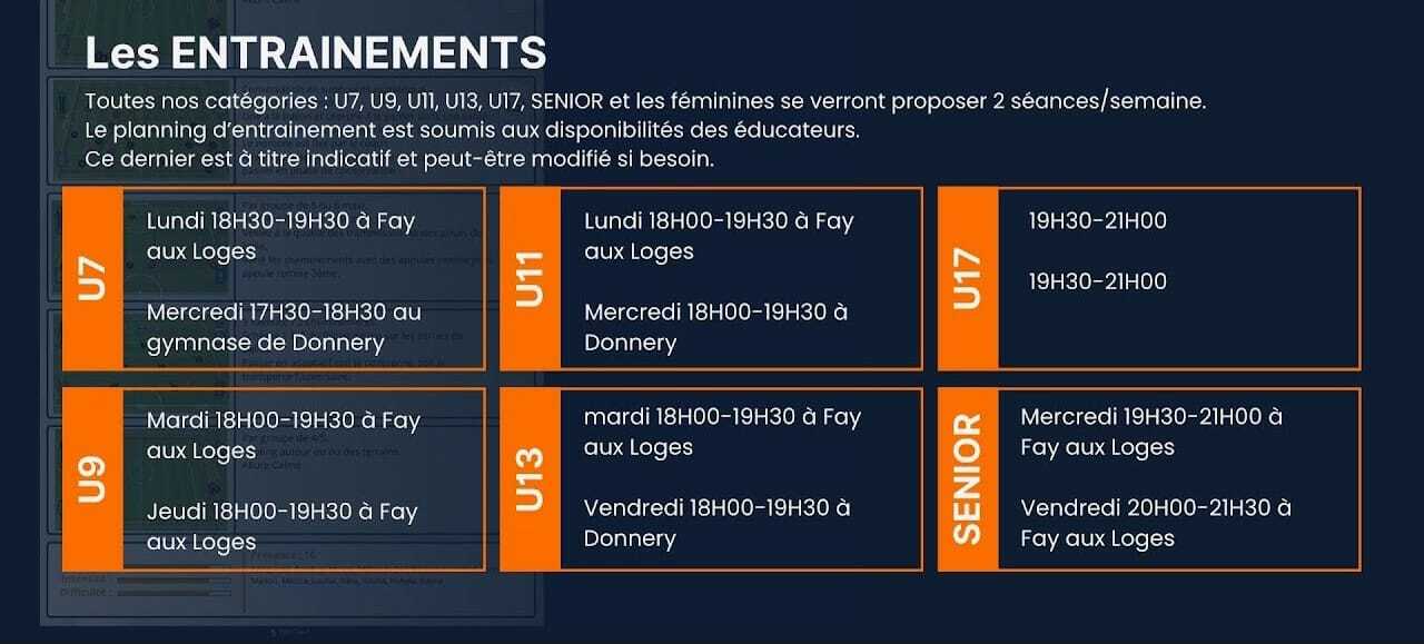 Planning entrainements